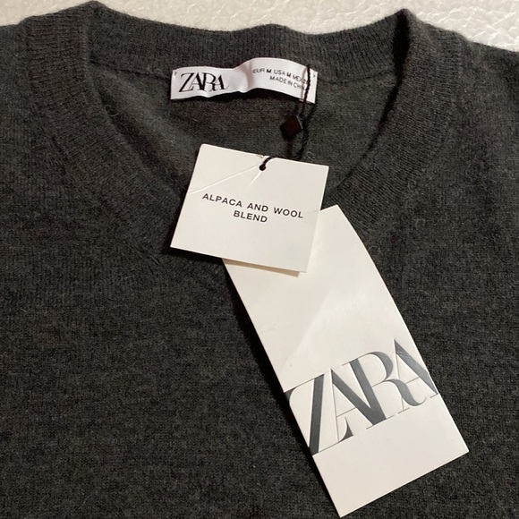 ZARA WOOL AND ALPACA BLEND FINE KNIT SWEATER DARK GREY SZ M - Picture 9 of 12